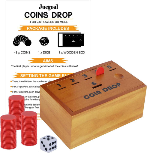 Juegoal Coin Drop Set, Pennies Dice Games for Kids and Adults, Wooden Tabletop Board Game Sets for 2-6 Player, Wood Penny Game Box Includes 48 Chi...