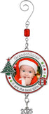 Grandchildren Photo Christmas Ornament - Dated 2025 Charm - Red White and Green Enameled and Jeweled Accents - Grandkids Picture Xmas Ornaments fo...