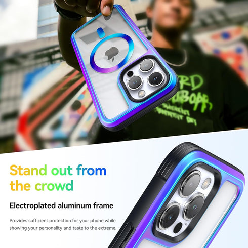 Meifigno Rainbow Series Mag Case for iPhone 15 Pro Max Case 6.7 inch - MagSafe Compatible - Aluminum Alloy Frame - MIL-GRD Drop Protection, Clear ...