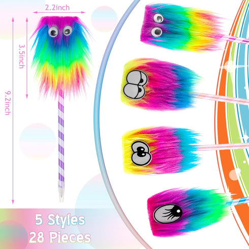 Yexiya 28 Pieces Rainbow Pens Fun Pens for Kids Fluffy Pen Novelty Pens Girls Boys for Party Favors School Office Birthday Carnival Party Favor Su...