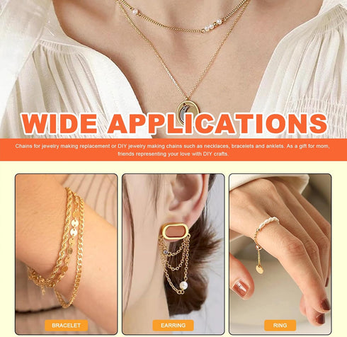 Tanstic 102Pcs 30 Feet Jewelry Making Chains Necklace Chains Bulk Cable Link Chain with 50Pcs Jump Rings, 50Pcs Lobster Clasps, Pliers for Bracele...