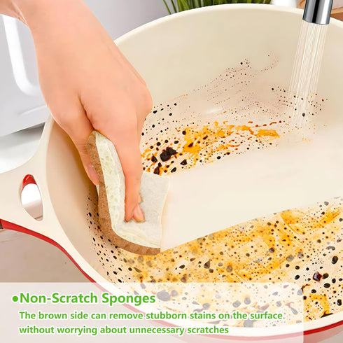Natural Kitchen Sponges, 12 Pack Non-Scratch Scrubber, Biodegradable Compostable Sisal Cellulose Dish Scrub Sponges, Household Cleaning Sponges fo...