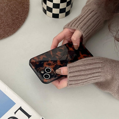 Tortoise Shell Retro Phone Case Compatible with iPhone 14 Pro Chic Amber Brown Leopard Stylish Classic Soft Slim Protective Cover for iPhone 14pro...