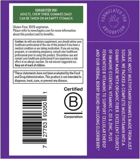 New Chapter Women’s Multivitamin Gummies - 66% Less Sugar, Women’s Gummy Vitamins with Vitamin C, D3 & Zinc, Non-GMO, Gluten Free, Berry-Citrus, 7...