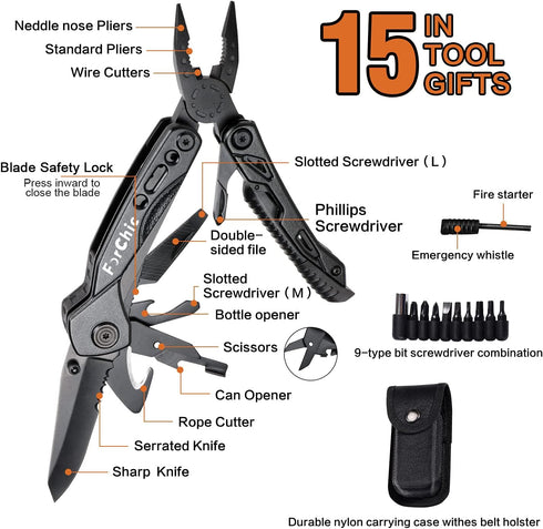 15 in 1 Multitool Pliers, Father's Day Gifts for Him, Christmas Birthday Gifts for Men, Dad Gifts from Daughter Son, Mens Gifts for Dad, Husband, ...