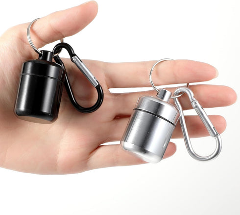 2 Pack Mini Case Keychain Holder Waterproof Metal Organizer Portable Travel Container Pocket Case with Carabiners for Outdoor Camping Travel (Blac...