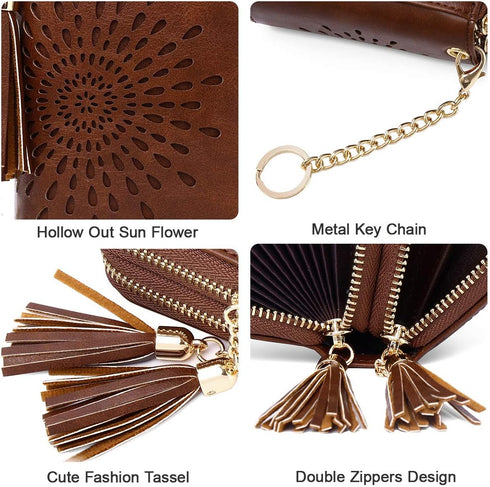 APHISON RFID Credit Card Holder Double Zipper Card Case Small Wallets for Women Leather Multifunctional Holders Sunflower style Ladies Girls/Gift ...