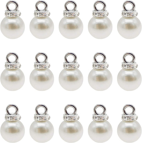 100pcs 8mm White Imitation Pearl Charms Pendants Faux Pearl Beads Charms with Rhinestone for Dangle Earrings Necklace Jewelry Making...