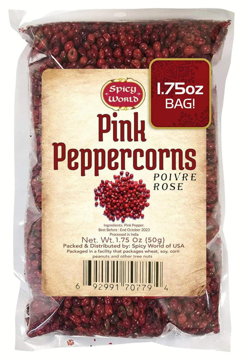 Spicy World Pink Peppercorns Whole 1.75Oz Bag - Steam Sterilized, Vegan, Premium Quality Whole Peppercorns...