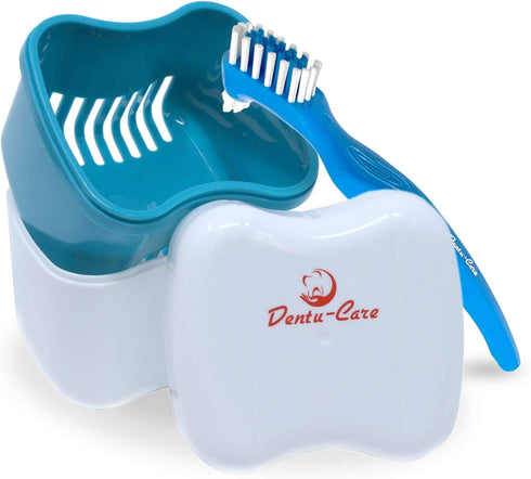 Denture Case with 2 Denture Cleaning Brushes, Retainer Case with Lid and Draining Basket for Cleaning and Storing…...