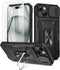 Maxdara for iPhone 15 Case, with Slide Camera Cover & Built-in Rotating Kickstand Ring & Front Glass Screen Protector Phone Case for iPhone 15 6.1...