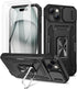Maxdara for iPhone 15 Case, with Slide Camera Cover & Built-in Rotating Kickstand Ring & Front Glass Screen Protector Phone Case for iPhone 15 6.1...