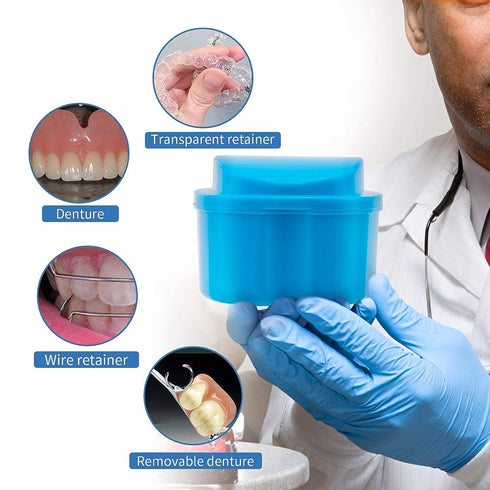 Denture Cup Dental Retainer Case Cleaning with Strainer Basket, Orthodontic Bath Box Mouthguard Storage Soaking Holder - Leak Proof and Lid Waterp...