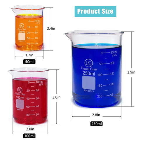 Glass Beakers Set, 50ml 100ml 250ml Lab Glassware Beaker with Double Scale, Low Form 3.3 Boro Science Chemistry Measuring Beakers (3pcs)...