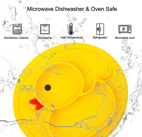 Linowos Silicone Divided Toddler Plates, Portable Non Slip Suction Plates for Children Babies and Kids BPA Free Baby Dinner Plate (Duck-Yellow) 1...