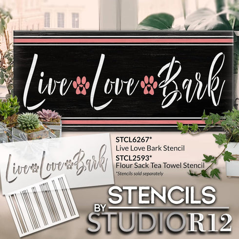 Live Love Bark Stencil by StudioR12 | Craft DIY Pet & Animal Home Decor | Paint Wood Sign | Reusable Mylar Template | Select Size (12 inches x 5.5...