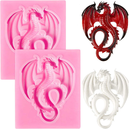 2 Pieces Dragon Silicone Mold Cute Dragon Fondant Mold Animal Dragon Chocolate Mold Baking Mould Tool for Cake Decorating Polymer Clay (Flying Dra...