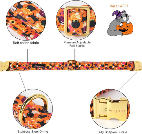 ARING PET Halloween Dog Collar, Cute Orange Dog Collar with Sailor Bowtie, Adjustable Cotton Halloween Pet Collars with Metal Buckle...