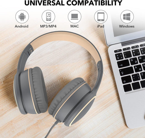 RORSOU R10 Kids Headphones with Microphone, Lightweight Folding Stereo Bass Headphones with 1.5M No-Tangle Cord, Portable Wired Headphones for Sma...