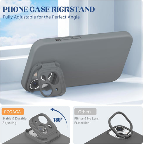 pcgaga Designed for iPhone 15 Case and Screen Protector, Silicone Phone Cover with MagSafe, Invisible Stand, Shockproof Full Body Protection with ...