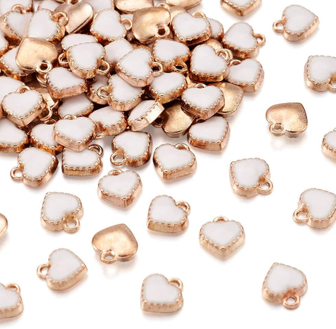 KISSITTY 100pcs Alloy White Heart Enamel Charms Light Gold Edge Plated Pendants for Necklace Bracelet Dangle Charm Jewelry Making...