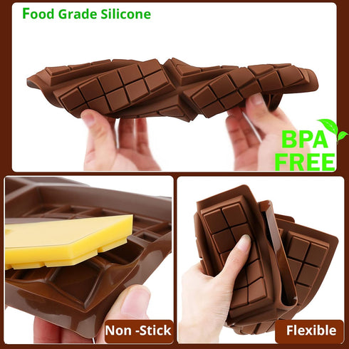 Silicone Chocolate Bar Molds - Rectangle 6 Hole Wax Melt Molds Engery Bar Silicone Molds, Non-Stick Break Apart Chocolate Silicone Mold Set of 2...