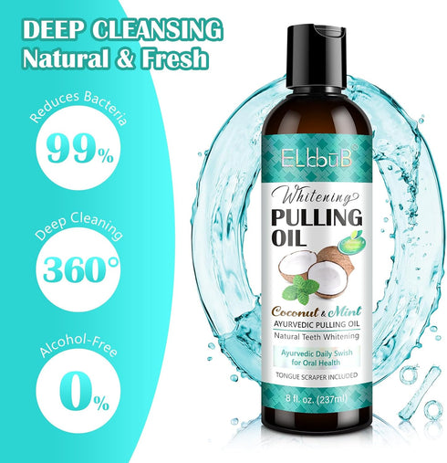 Coconut Pulling Oil - Ayurvedic Mint Oil Pulling Mouthwash with Tongue Scraper | Natural Essential Oils for Fresh Breath, Teeth Whitening & Health...