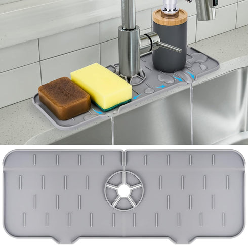 Kitchen Sink Splash Guard - Silicone Faucet Handle Drip Catcher Tray, Dish Soap Dispenser and Sponge Holder Mat Behind Faucet, Kitchen Gadgets Sin...