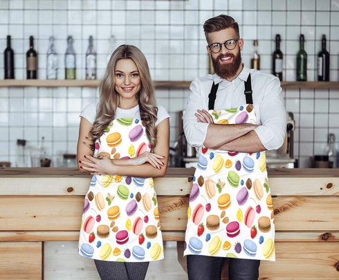 WONDERTIFY Macarons Apron,Colorful Macarons Cake and Various Fruits Bib Apron with Adjustable Neck for Men Women,Suitable for Home Kitchen Cooking...