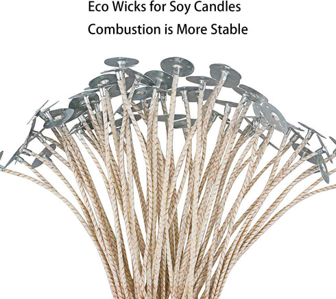 100pcs ECO Wicks for Soy Candles, 6 inch Pre-Waxed Candle Wick for Candle Making,Thick Candle Wick with Base...