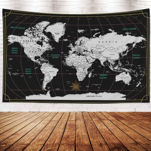 CAPSCEOLL World Map Tapestry Wall Hanging Black White Large Map Tapestry Home Décor for Bedroom 92.5X70.9 Inch...