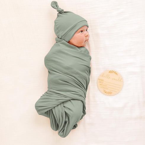Konssy Baby Girl Newborn Receiving Blanket with Matching Headband and Beanie Set Baby Swaddle Nursery Swaddle Wrap(Light Green)...