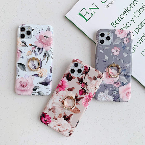 Qokey Compatible with iPhone 11 Case 6.1 inch,Floral Cute Clear for Men Women Girls with 360 Degree Rotating Ring Kickstand Soft TPU Shockproof Co...