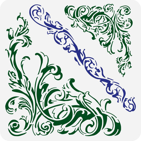 FINGERINSPIRE Ornate Corners Stencils 11.8x11.8 inch Corner Art Damask Border Painting Stencil Plastic Flowers Vine Patterns Stencil Reusable DIY ...