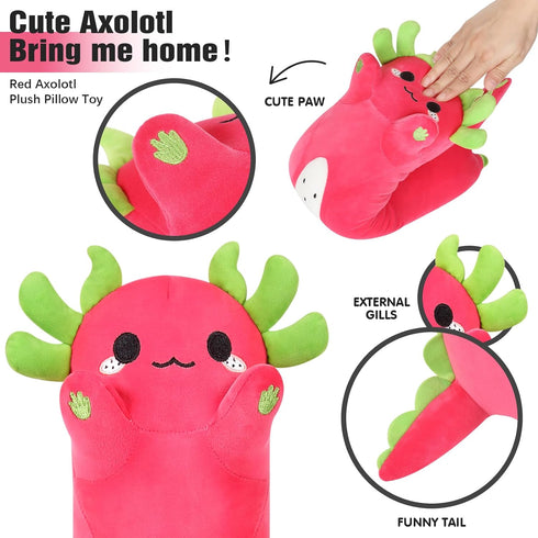 PEACH CAT Long Dragon Fruit Axolotl Stuffed Animal Kawaii Pitaya Axolotl Plush Pillow Toy for Girls and Boys 19.6"...