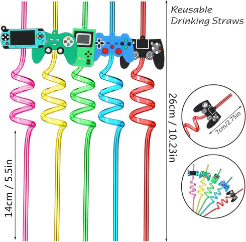 15 Video Game Party Favors Game Controller Drinking Straws, LIYDE Party Supplies Party 5 Styles Gamer Birthday Party Supplies Game On Party Suppli...