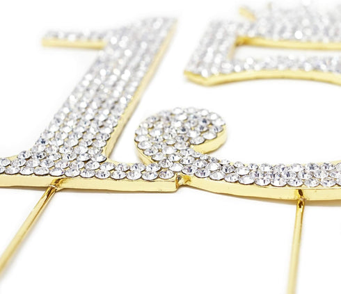 Number 15 Quinceanera Rhinestone Princess Crown Monogram Cake Topper - Sweet 15th Birthday Party (Gold)...