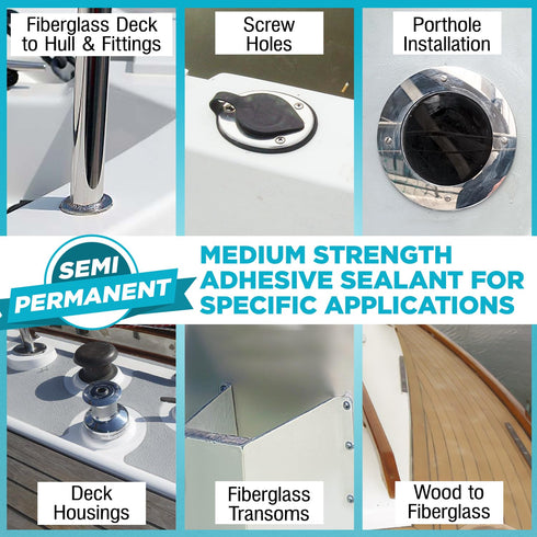 3 oz Marine Adhesive Sealant 4000/4200 Fast Cure UV (White) - Sem-Permanent, Flexible Bonding and Sealing - UV Resistant, above & below Waterline ...