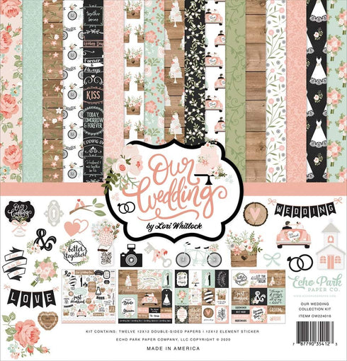 Echo Park Paper Collection Bundle: Our Wedding 12 x 12 Collection Kit + Our Wedding 12 x 12 Cardstock Elements Sticker Sheet...