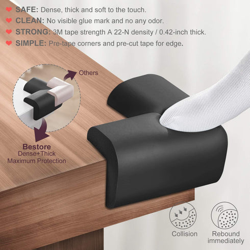 Baby Proofing Edge Corner Protector, 20.5 ft (18.1ft Edge + 8 Corners) Baby Proof Corner Guards,Thick Table Bumper Guard, 3M Pre-Taped Corners, So...