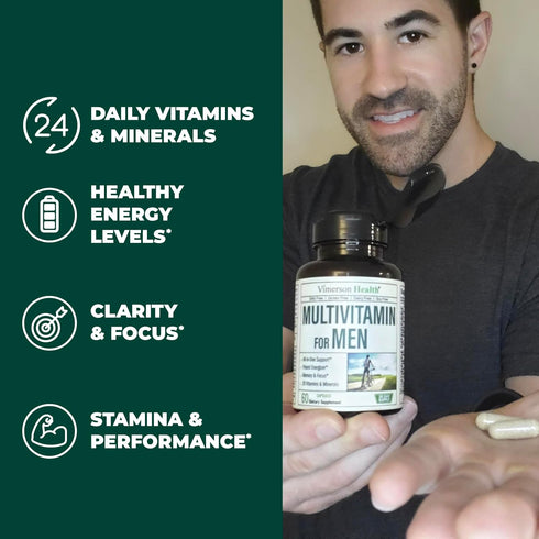 Multivitamin for Men - Daily Mens Multivitamins & Multiminerals Supplement for Energy, Focus and Performance. Mens Vitamins A, C, D, E & B12, Zinc...