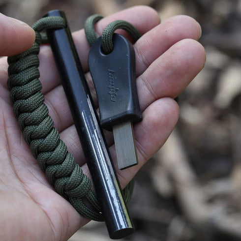 bayite 4 Inch Survival Ferrocerium Drilled Flint Fire Starter, Ferro Rod Kit with Paracord Landyard Handle and Striker, 4"(Long) x 3/8"(Diameter)...