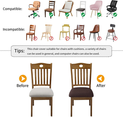 Stretch Chair Seat Covers 4 PCS, Removable Washable Dining Chair Covers Anti-Dust Dining Room Seat Cushion Slipcovers (4, Chocolate)...