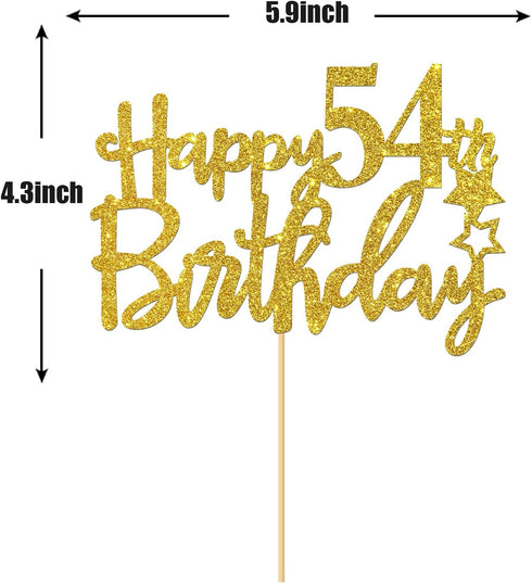 Gold Glitter Happy 54th Birthday Cake Topper - 54 Sign Cake Topper - Cheers to 54 Years Party Supplies - 54th Birthday Party Decoration...