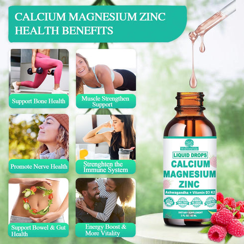 Calcium Magnesium Zinc D3 with Calm Magnesium Glycinate Plus Ashwagandha, L-Theanine, Liquid Calcium with Vitamin D3 and Magnesium Supplement for ...