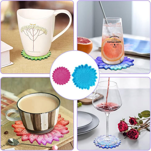 Sunflower Resin Coaster Molds Keychain Resin Molds, AFUNTA 4 PCS Non-Slip Epoxy Resin Mold for Coasters, Bowl Mat, DIY Craft Projects, Home Decora...