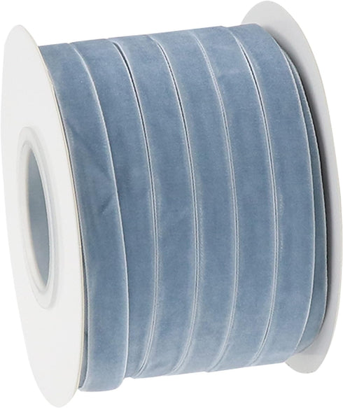 Dusty Blue Velvet Ribbon 3/8 Inch Single Face Thin Velvet Ribbon for Gift Wrapping, Antique Blue Ribbon Wedding, Ribbon for Hair Bows, Choker, Caf...