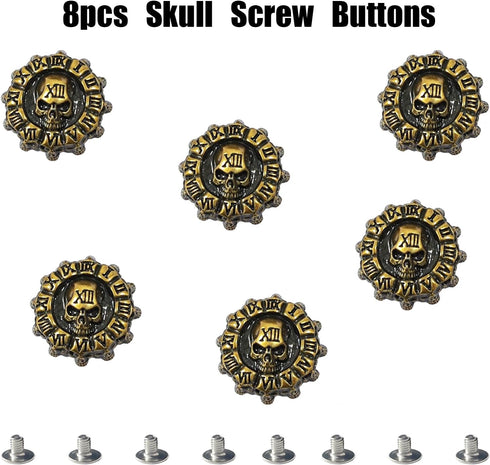 8pcs 37mm Screw Back Buttons for Leather Skull Screw Back Coin Screw Back Buttons Leather Craft Ornament Leather Decoration for Wallets Belts Vest...