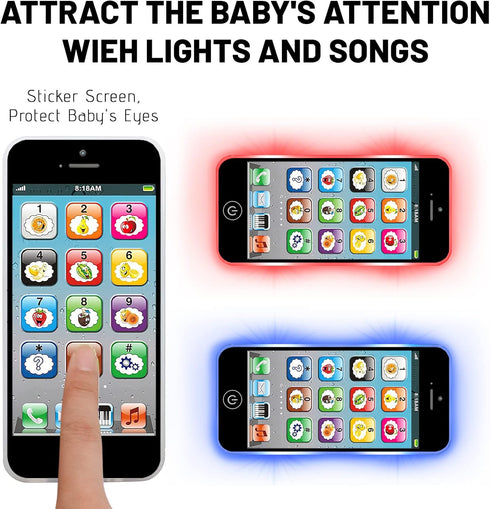 Toy Learning Play Cell Phone with 8 Functions and Dazzling Lights for Toddler Baby Kids 12-18 Months Ages 1-3 Year Old...