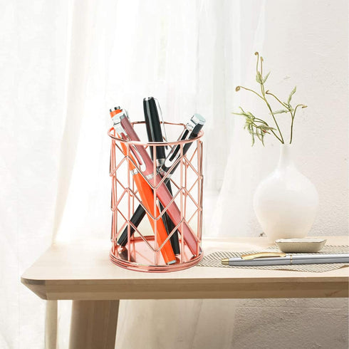 Rose Gold Pencil Cup Wire Metal Mesh Pen Holder Make Up Brush Holder, Pen Cup Pen Organizer Accessories for Desk Office Home School 1PC...